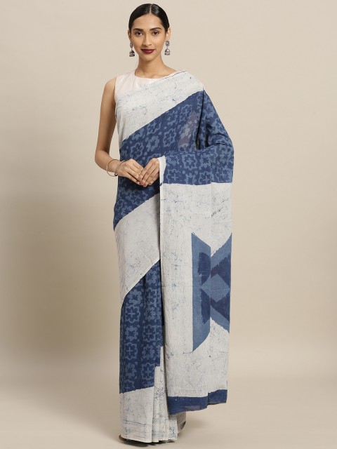 

Mitera Blue & White Pure Cotton Printed Saree