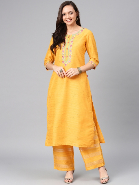 

Alena Women Yellow Embroidered Kurta with Palazzos