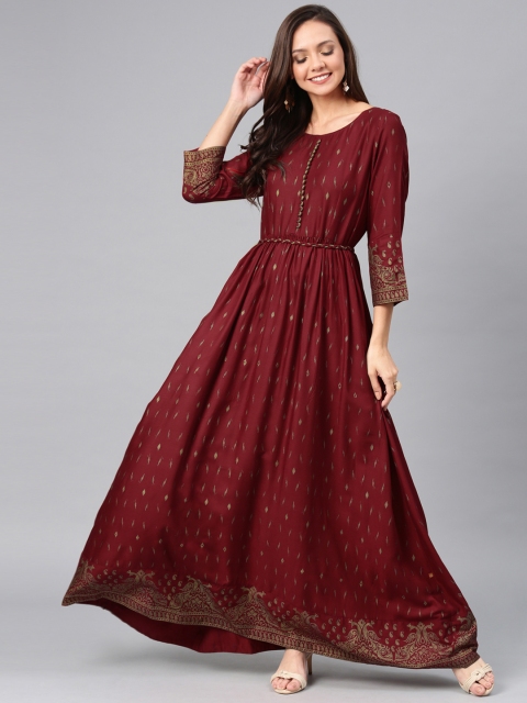 

Alena Women Maroon & Gold-Toned Printed Anarkali Kurta