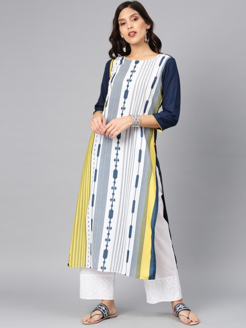 

Alena Women Navy Blue & White Printed Straight Kurta