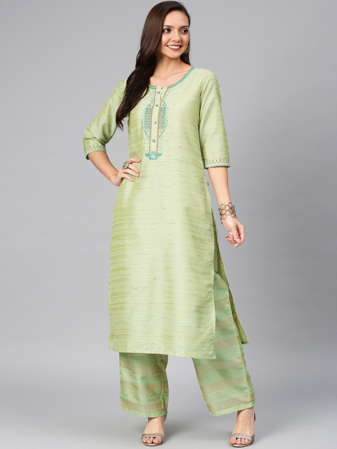 

Alena Women Green Embroidered Kurta with Palazzos