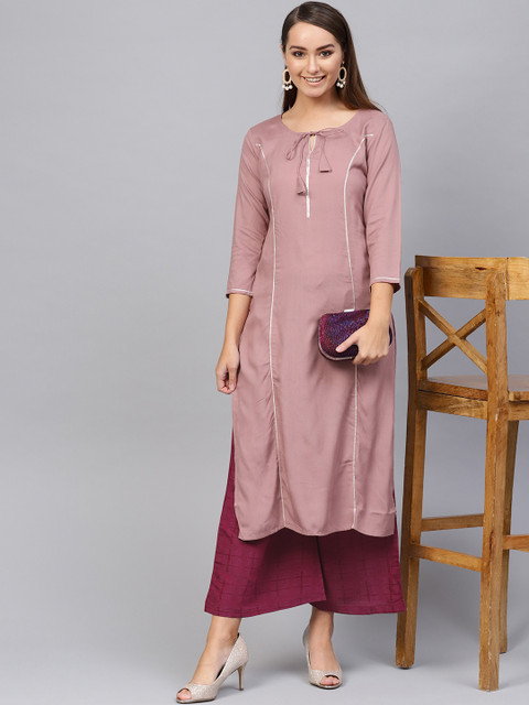 

Yufta Women Mauve & Purple Solid Kurta with Palazzos