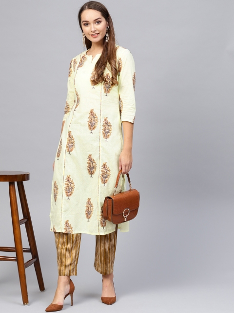 

Yufta Women Yellow & Brown Printed Kurta with Palazzos