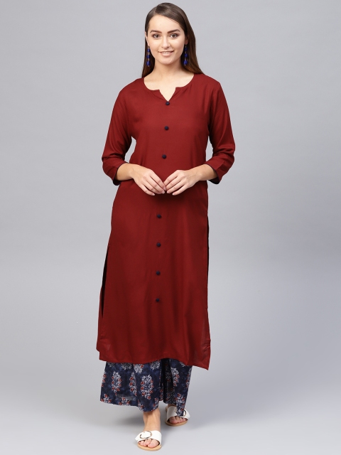 

Yufta Women Maroon & Navy Blue Solid Kurta with Sharara