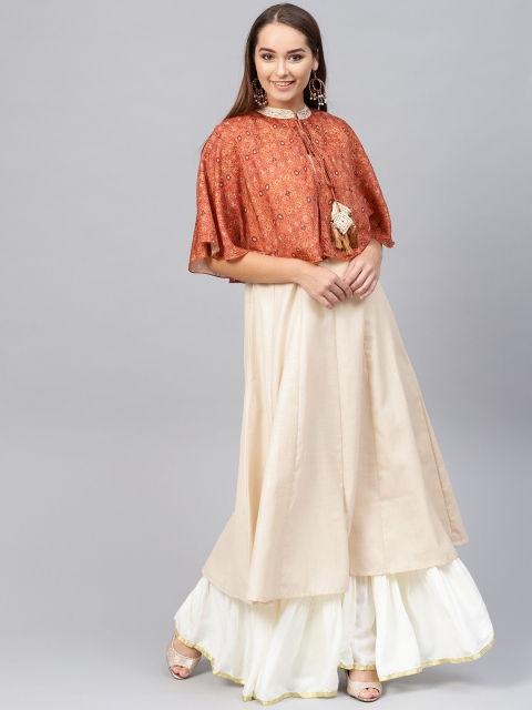

Yufta Women Orange & Cream-Coloured Printed A-Line Kurta