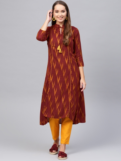 

Yufta Women Maroon & Yellow Printed Kurta with Trousers
