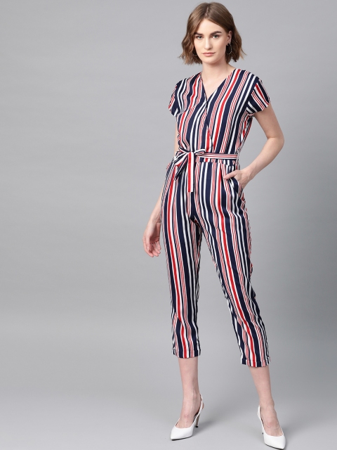 

VOXATI Women Navy Blue & Off-White Striped Basic Jumpsuit