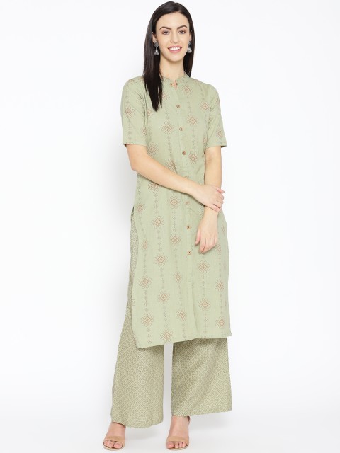 

Sringam Women Green & Maroon Printed Kurta with Palazzos