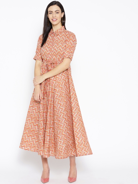 

Sringam Women Beige & Pink Printed Maxi Dress
