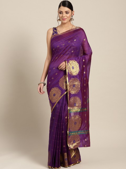 

Chhabra 555 Purple & Golden Woven Design Chanderi Saree
