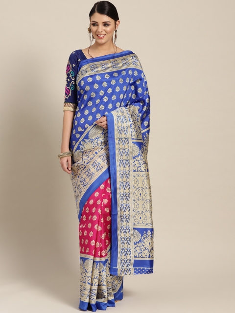 

Chhabra 555 Blue & Pink Half and Half Printed Patola Saree