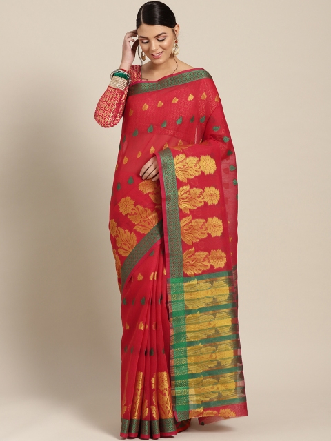 

Chhabra 555 Red & Green Zari & Resham Detail Woven Design Chanderi Saree