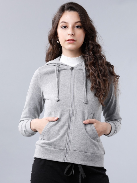 

Tokyo Talkies Women Grey Solid Hooded Sweatshirt