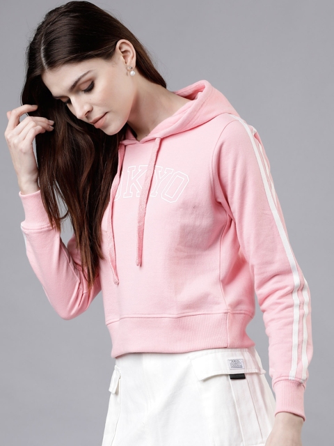 

Tokyo Talkies Women Pink Printed Hooded Sweatshirt