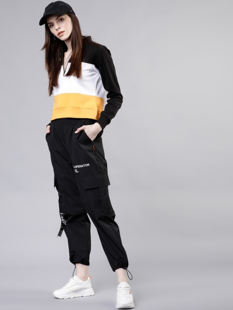 

Tokyo Talkies Women Black & Mustard Yellow Colourblocked Solid Sweatshirt