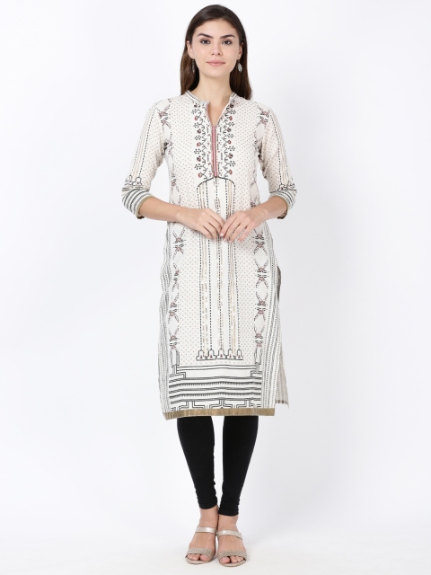 

Soch Women Cream & Black Printed Straight Kurta