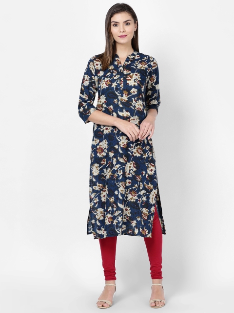 

Soch Women Blue & Off-White Printed Straight Kurta