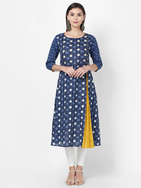 

Soch Women Blue Cambric Printed Straight Kurta