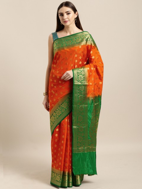 

Mitera Orange Silk Blend Woven Design Banarasi Saree
