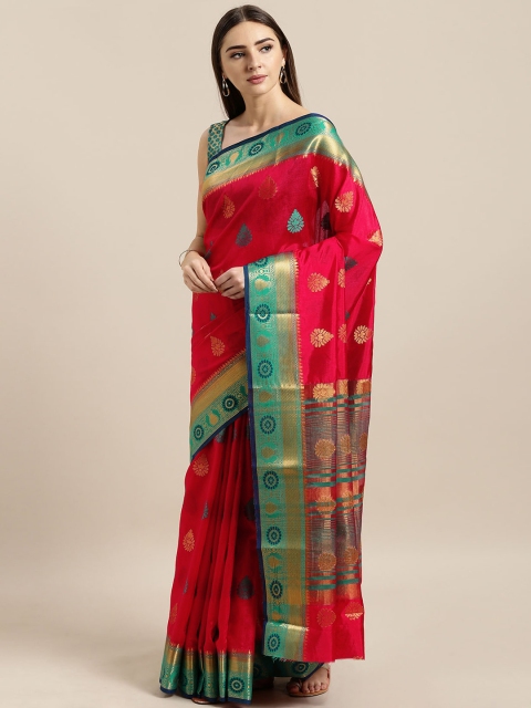 

Mitera Red & Green Silk Blend Woven Design Banarasi Saree