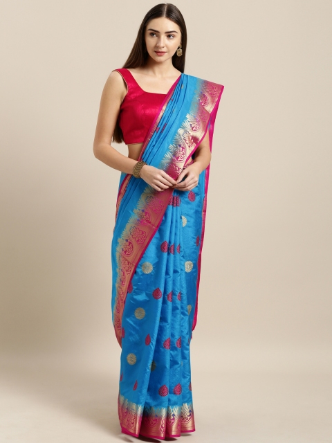 

Mitera Blue Silk Blend Woven Design Banarasi Saree