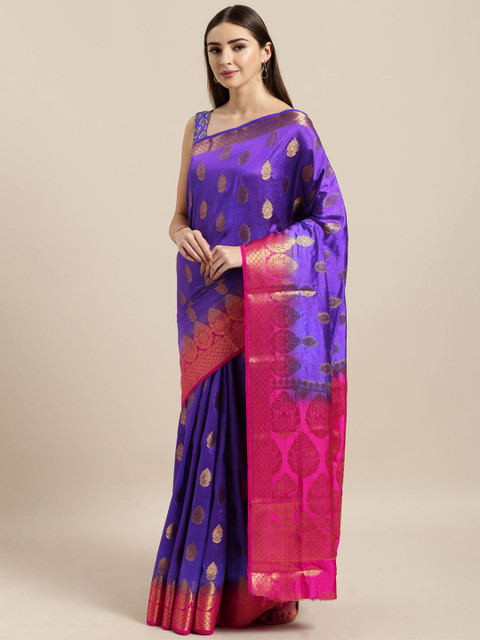 

Mitera Purple & Pink Silk Blend Woven Design Banarasi Saree