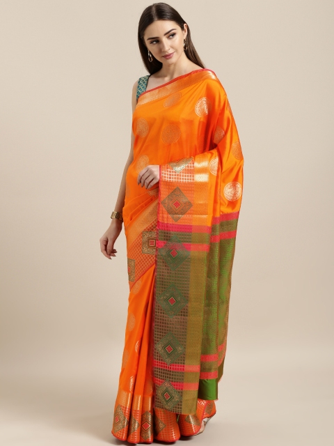 

Mitera Orange Silk Blend Woven Design Banarasi Saree