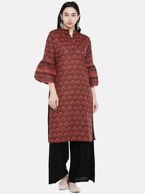 

Divina Women Brown Printed Straight Kurta