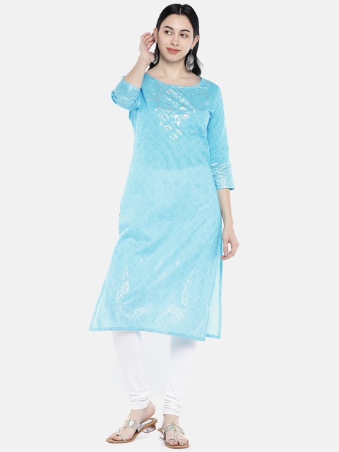 

Divina Women Blue Printed Straight Kurta