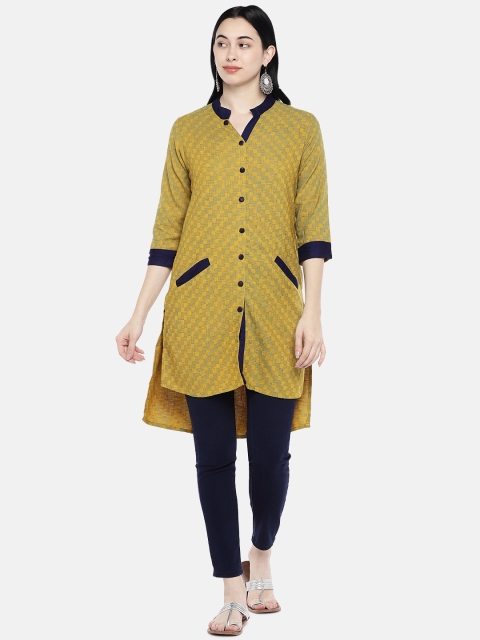 

Divina Women Olive Green Woven Design Straight Kurta