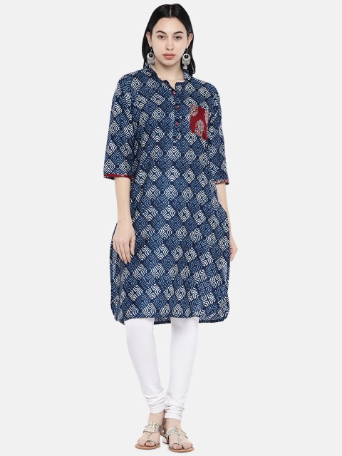 

Divina Women Navy Blue Printed A-Line Kurta