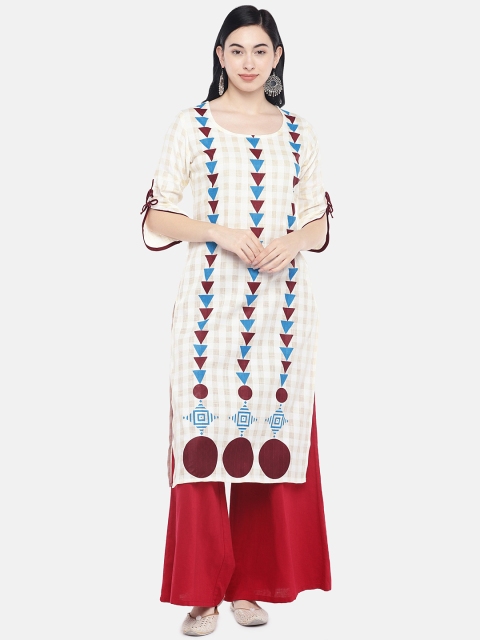 

Divina Women Off-White & Blue Printed Straight Kurta