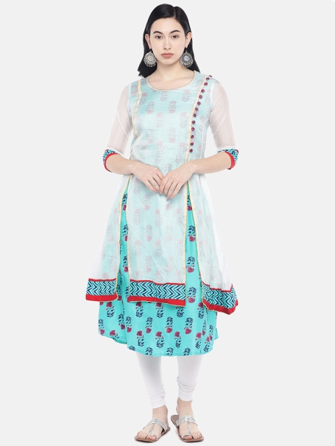 

Divina Women Sea Green & White Printed Straight Kurta