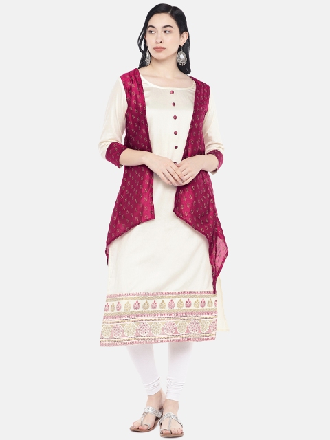 

Divina Women Off-White & Maroon Printed Straight Kurta