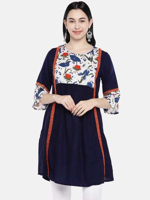 

Divina Women Navy Blue & White Printed A-Line Kurta