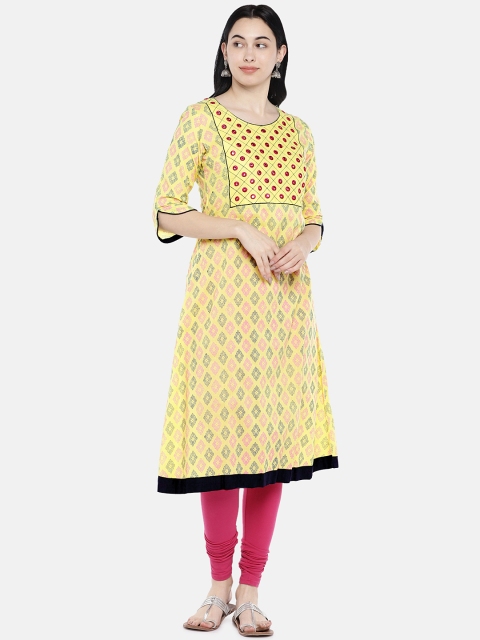

Divina Women Yellow Printed A-Line Kurta