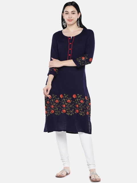 

Divina Women Navy Blue Embroidered Straight Kurta