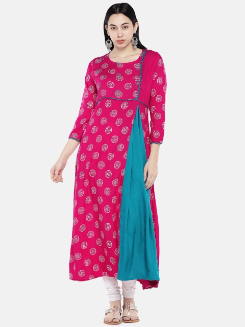 

Divina Women Pink & Blue Printed Anarkali Kurta