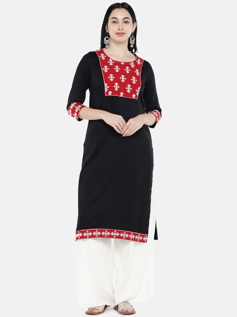 

Divina Women Black & Red Yoke Design Straight Kurta