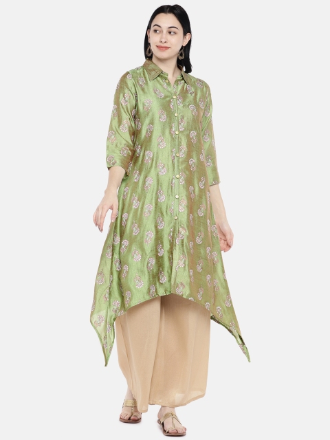 

Divina Women Green Embroidered A-Line Kurta