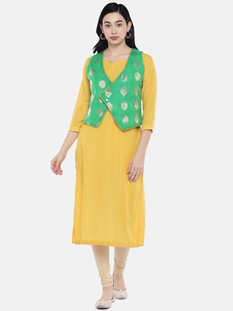 

Divina Women Mustard & Yellow Woven Design Straight Kurta