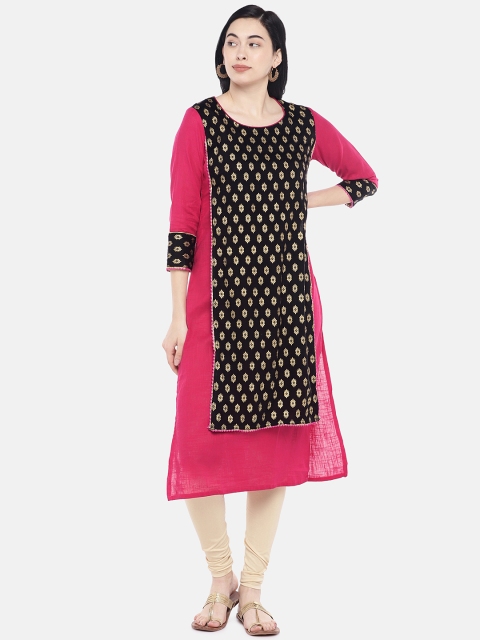 

Divina Women Pink & Black Printed A-Line Kurta