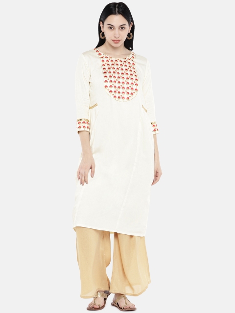

Divina Women Off-White Yoke Design Straight Kurta