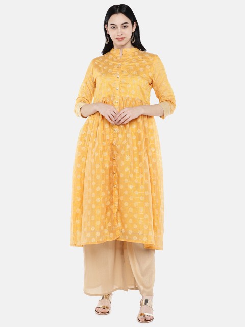 

Divina Women Mustard Woven Design Anarkali Kurta