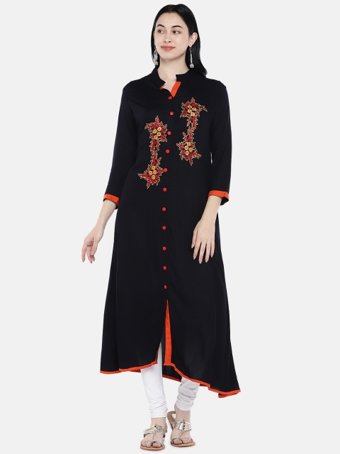 

Divina Women Black Embroidered A-Line Kurta