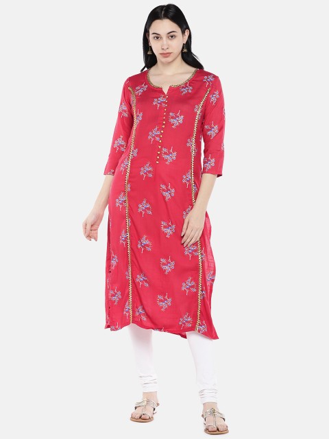 

Divina Women Coral Pink Printed A-Line Kurta