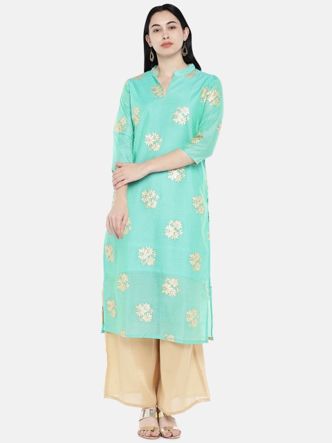 

Divina Women Sea Green Printed Straight Kurta