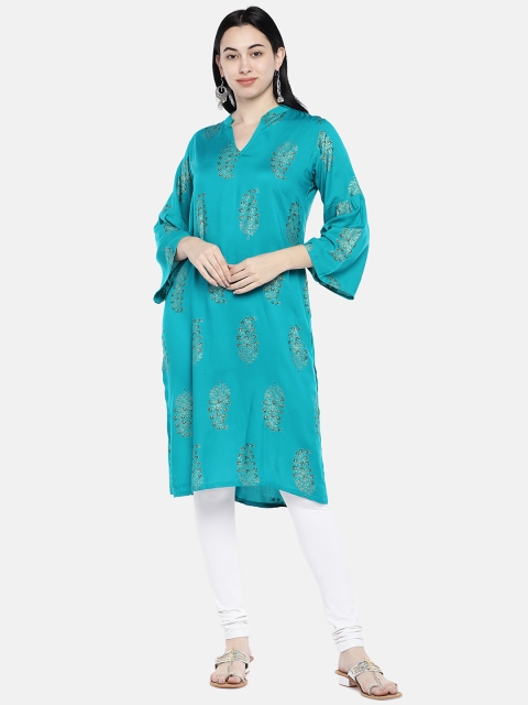 

Divina Women Green Printed Straight Kurta