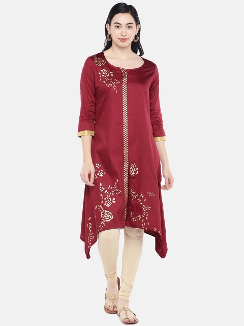 

Divina Women Maroon Printed Asymmetric Kurta