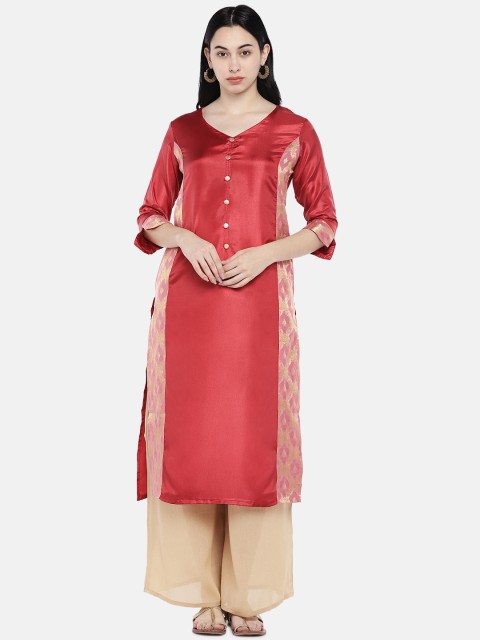 

Divina Women Maroon Woven Design Straight Kurta